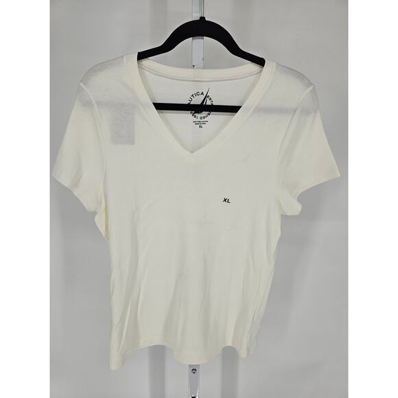 Nautica Tops - Vintage Nautica Womens Sz XL Short Sleeve T Shirt White Deep V Neck NEW
